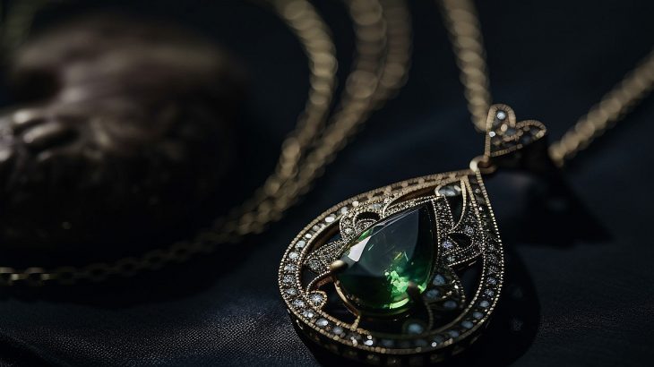Starožitný náhrdelník se zeleným kamenem